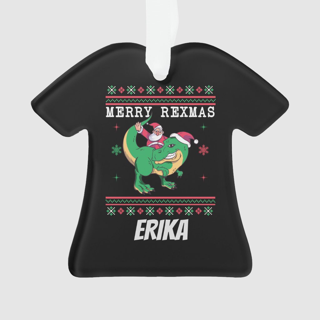 Dinosaur Santa T-Rex Ugly Christmas Sweater Ornament